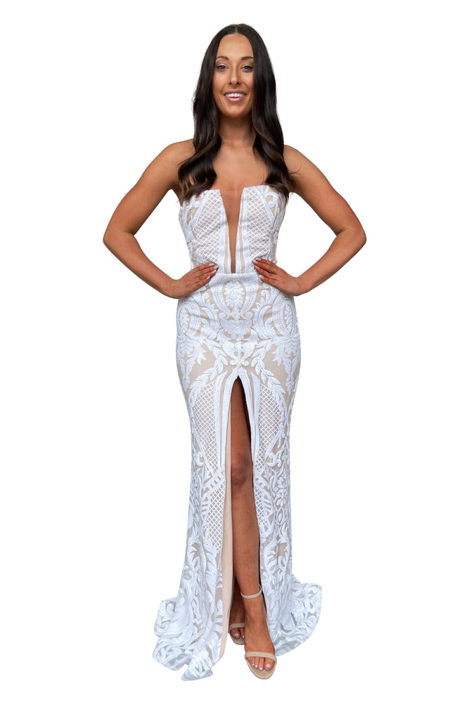White Sequin Beaded Gown Dress Hire Perth