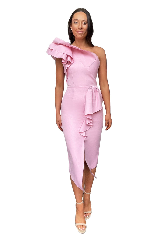 Amara Pink Ruffle Dress for hire Perth