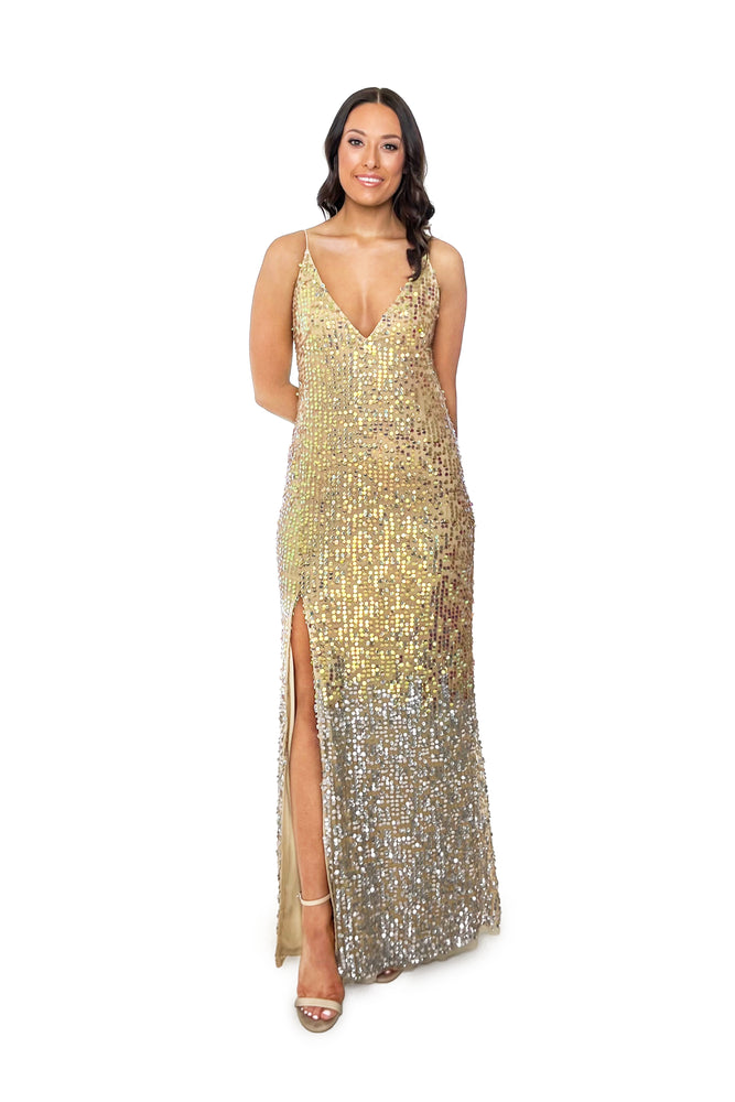 Glitz Gown Gold to Silver Gown Boutique Dress Hire Perth