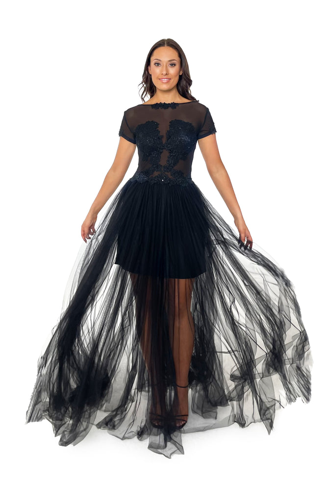 Jonte Illusion Black Lace Gown Boutique Dress Hire Perth