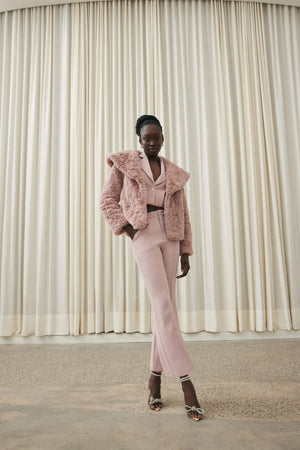 
                  
                    A soft luxurious crop jacket by Elliatt in blush pink
                  
                