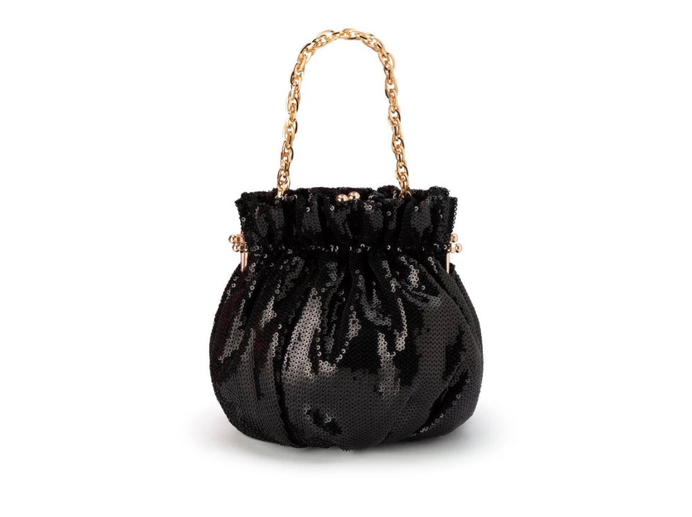 JOANNA Gathered Sequin Bag - Black