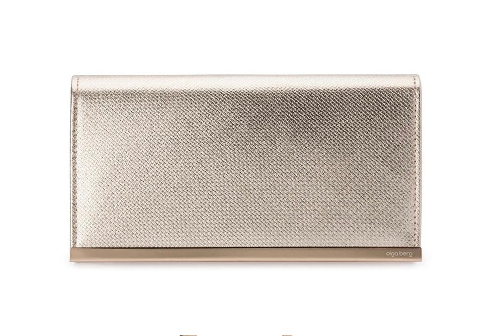 MADDIE Metallic Embossed Foldover Clutch - Gold