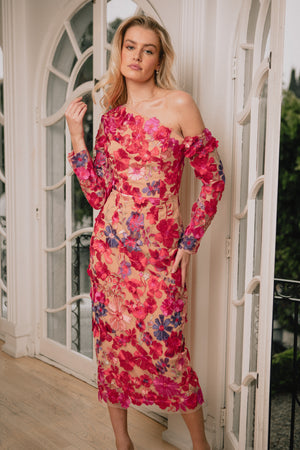 
                  
                    Red Floral Gown Boutique Dress Hire Perth
                  
                