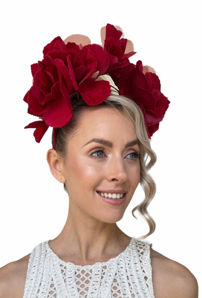 
                  
                    Duchess Velvet and Organza Rose Headband - Dark Red
                  
                