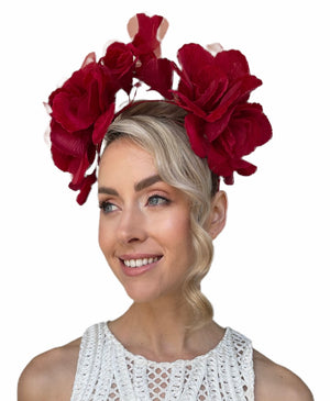 
                  
                    Duchess Velvet and Organza Rose Headband - Dark Red
                  
                