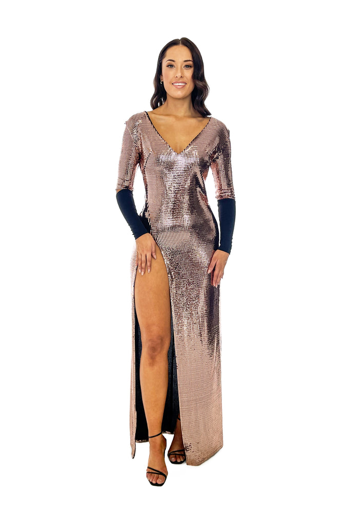 Glitz Gown Gold/Silver Sequin Dress - Queen Status Dress Hire Perth Glitz Gown Gold/Silver Sequin Dress - Queen Status Dress Hire Perth